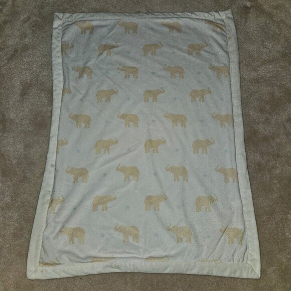 Wendy Bellissimo White Tan Elephant Fleece Baby Blanket Blue Stars READ AS IS - Picture 3 of 13
